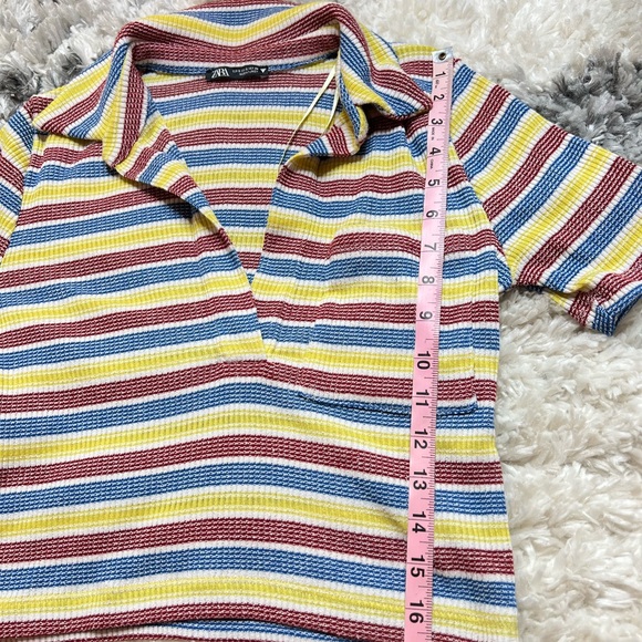 Zara Multistripe Cropped Knit Red Yellow Blue Top - Picture 7 of 9